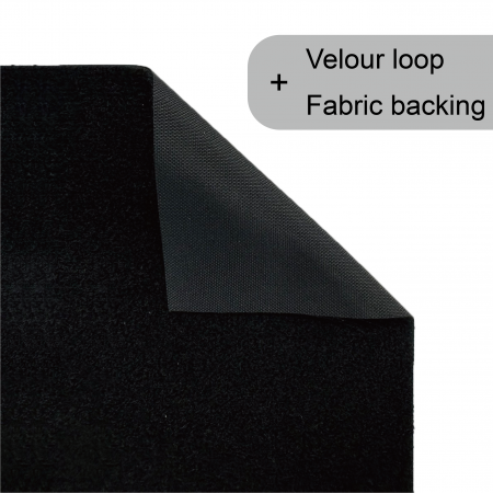 Velour + fabric backing - Bespoke back to back fasteners is one face with hook or loop, the other face covered by exquisite backing.